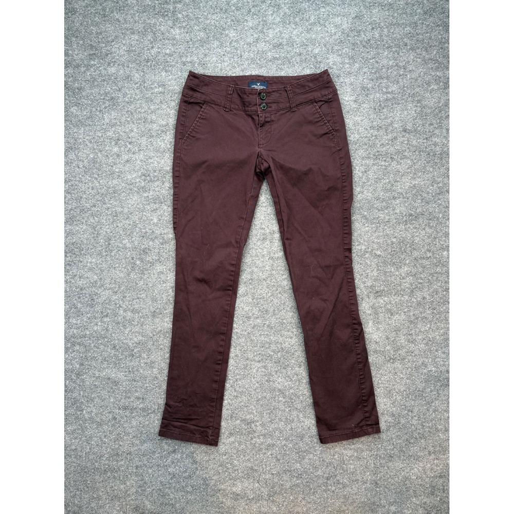 American Eagle Skinny Pants 00 Short Burgundy Maroon Low Rise Stretch Chino
